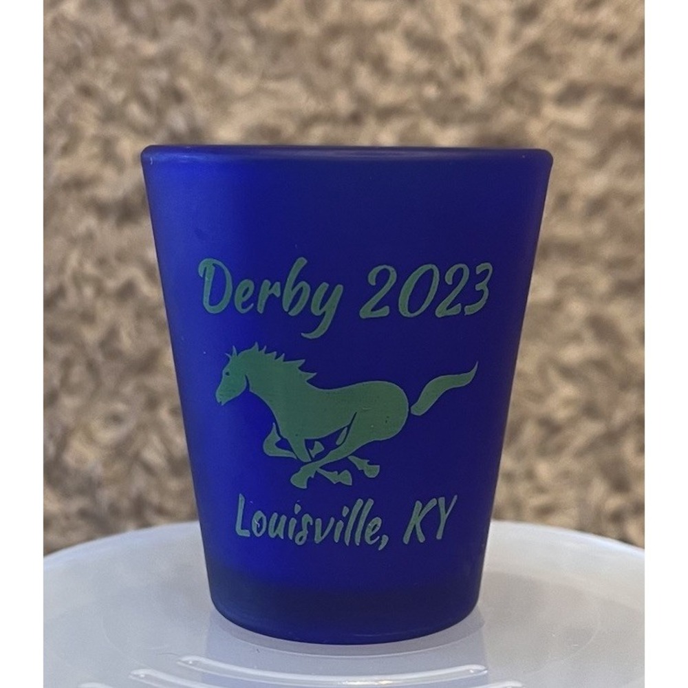 Kentucky Derby 2023 Shot Glass 2023 Louisville, Kentucky Frosted Cobalt Blue